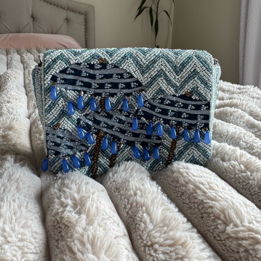 Beaded Purse with Blue Water Drop Accents